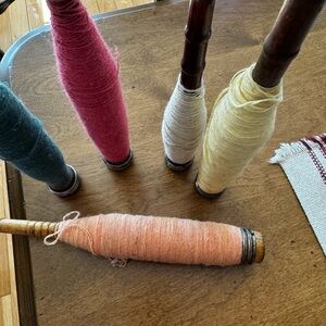 Vintage Spool Bobbin 5 Set - Orange, Yellow, Green, Pink, Beige